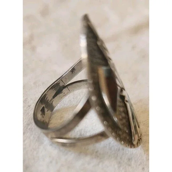 Vintage Navajo Sterling Silver Turquoise Inlay Bird Ring Size 10.5-11